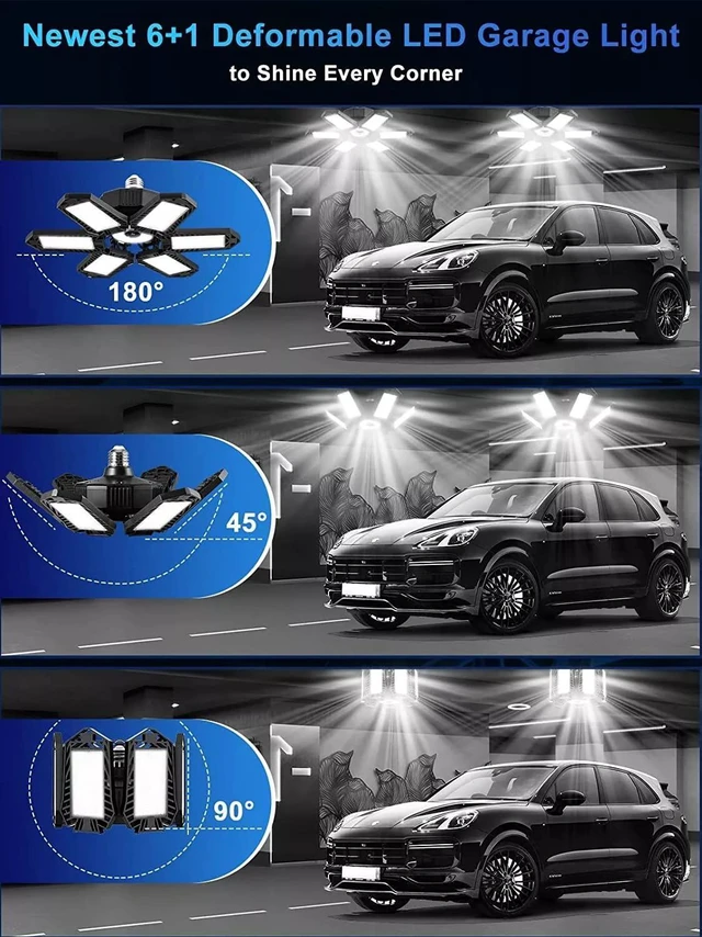Alt view image 5 of 6 - Idealforce 100W Garage Light 2Pack, 10000LM 6500K LED Shop Lights, Garage Lights Ceiling Led with 6+1 Deformable Panels, Screw in E26/E27 Socket Bulb for Warehouse, Workshop, Basement, Barn Lighting