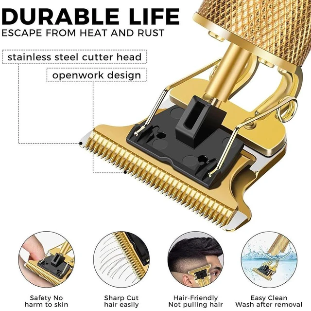 Alt view image 6 of 7 - Idealforce Mens Hair Clippers, Electric T Blade Trimmer Grooming Trimmer, 0 mm Baldheaded Hair Clippers for Men,Cordless USB Rechargeable Hair Beard Trimmer,Gold
