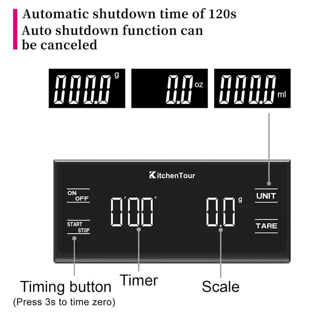 Alt view image 3 of 5 - Idealforce Digital Coffee Scale with Timer, 3kg/0.1g Accurate Scale for Pour Over, Drip and Espresso Coffee Brewing