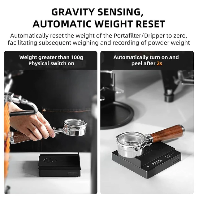 Alt view image 5 of 7 - Idealforce Mini coffee scale with timer, rechargeable espresso scale with gravity sensing. 2kg capacity / 0.1g precision. Ideal for espresso and pour-over coffee, portable digital kitchen scale, black