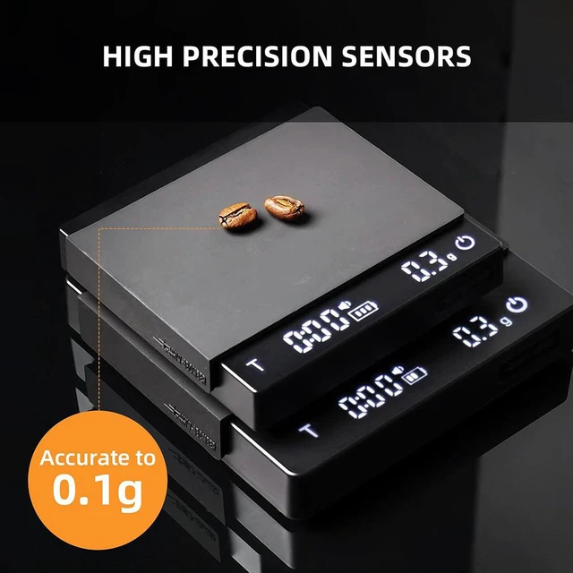 Alt view image 2 of 7 - Idealforce Mini coffee scale with timer, rechargeable espresso scale with gravity sensing. 2kg capacity / 0.1g precision. Ideal for espresso and pour-over coffee, portable digital kitchen scale, black