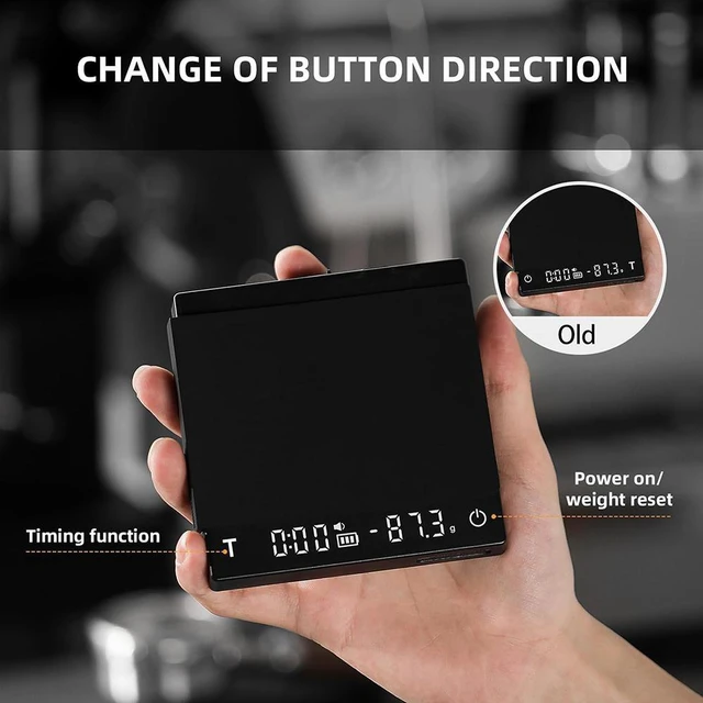 Alt view image 3 of 7 - Idealforce Mini coffee scale with timer, rechargeable espresso scale with gravity sensing. 2kg capacity / 0.1g precision. Ideal for espresso and pour-over coffee, portable digital kitchen scale, black