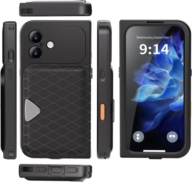 Alt view image 2 of 7 - Redpepper IP68 Waterproof Case, iPhone 17 Full Body Rugged Shockproof Cover with Built-in Screen Protector, Magnetic Card Slot & Makeup Mirror Wallet Phone Case Iphone 17 Black