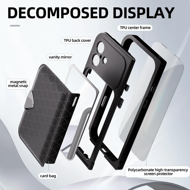 Alt view image 3 of 7 - Redpepper IP68 Waterproof Case, iPhone 17 Full Body Rugged Shockproof Cover with Built-in Screen Protector, Magnetic Card Slot & Makeup Mirror Wallet Phone Case Iphone 17 Black