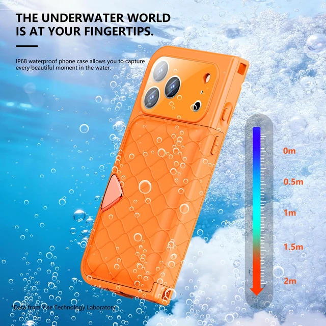 Alt view image 6 of 7 - Redpepper IP68 Waterproof Case, iPhone 17 Full Body Rugged Shockproof Cover with Built-in Screen Protector, Magnetic Card Slot & Makeup Mirror Wallet Phone Case Iphone 17 Pro Orange