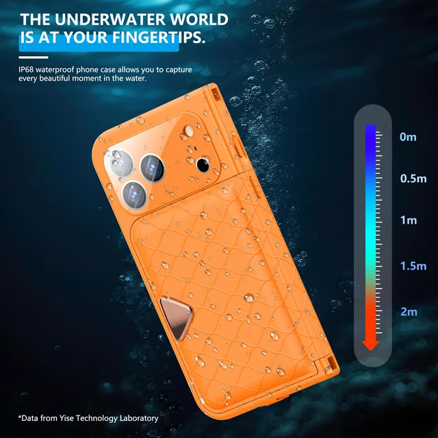 Alt view image 6 of 7 - Redpepper IP68 Waterproof Case, iPhone 17 Full Body Rugged Shockproof Cover with Built-in Screen Protector, Magnetic Card Slot & Makeup Mirror Wallet Phone Case Iphone 17 Pro Max Orange