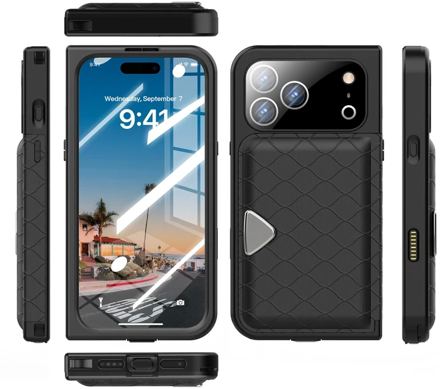 Main image of Redpepper IP68 Waterproof Case, iPhone 17 Full Body Rugged Shockproof Cover with Built-in Screen Protector, Magnetic Card Slot & Makeup Mirror Wallet Phone Case Iphone 17 Pro Max Black