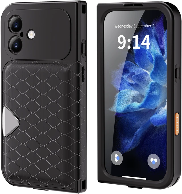 Main image of Redpepper IP68 Waterproof Case, iPhone 17 Full Body Rugged Shockproof Cover with Built-in Screen Protector, Magnetic Card Slot & Makeup Mirror Wallet Phone Case Iphone 17 Black
