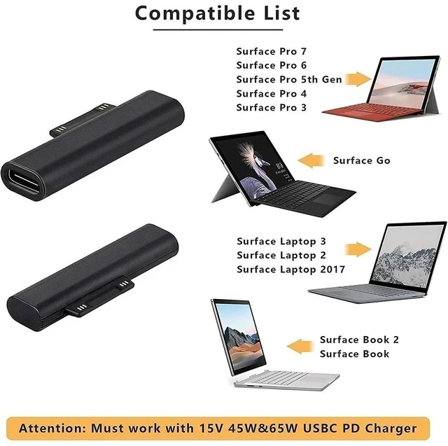 Alt view image 2 of 7 - Idealforce Surface Connect to USB TypeC PD 45W Charging Adapter Converter Cable, USBC PD Charger Adapter Compatible with Microsoft Surface Pro 3 4 5 6 7 8, Surface Go