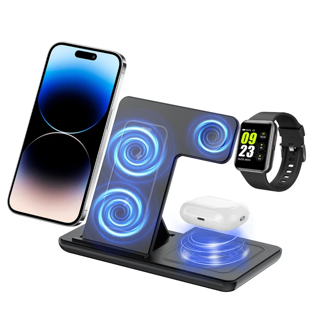 Alt view image 5 of 6 - Idealforce 3 in 1 Fast Magnetic Wireless Charging Station for iPhone 16 15 iWatch AirPods Mag-Safe Charger Stand Wireless Charger for iPhone AirPods & iWatch USA 3 in 1 Wireless Charger