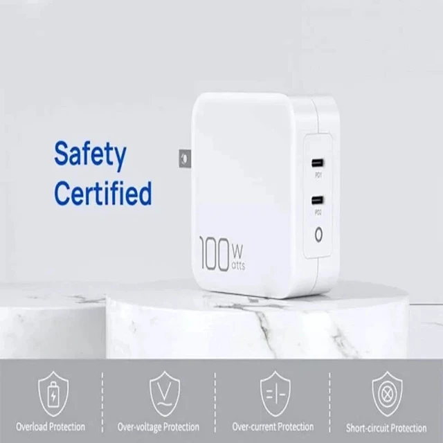Alt view image 5 of 7 - Idealforce 100W 2Ports USBC GaN PD Wall Charger Power Adapter, Fast Charging Charger Block for MacBook Pro / Air, iPhone 15 16 Pro Max Plus, Galaxy Devices