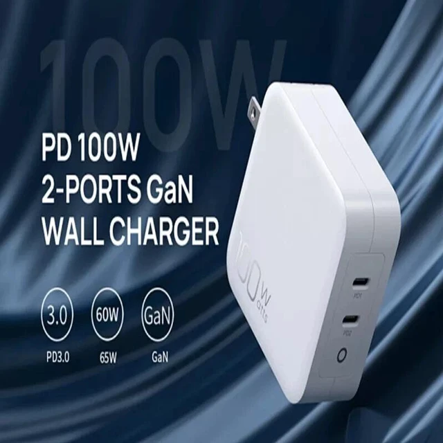 Alt view image 4 of 7 - Idealforce 100W 2Ports USBC GaN PD Wall Charger Power Adapter, Fast Charging Charger Block for MacBook Pro / Air, iPhone 15 16 Pro Max Plus, Galaxy Devices