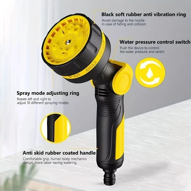 Alt view image 4 of 7 - Idealforce Garden Hose Spray Gun Nozzle, 10 Adjustable Watering Patterns Water Sprayer for Outdoor Lawn Watering, Car Wash, Cleaning, Pet Showering