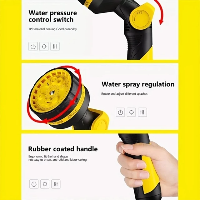 Alt view image 6 of 7 - Idealforce Garden Hose Spray Gun Nozzle, 10 Adjustable Watering Patterns Water Sprayer for Outdoor Lawn Watering, Car Wash, Cleaning, Pet Showering