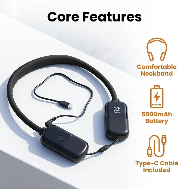 Alt view image 2 of 7 - Idealforce 5000mAh NeckHanging Power Bank, HandsFree Wearable Portable Phone Charger, TypeC Plug & Play Portable Battery Pack for Outdoor Camping Travel