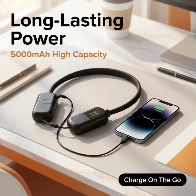 Alt view image 6 of 7 - Idealforce 5000mAh NeckHanging Power Bank, HandsFree Wearable Portable Phone Charger, TypeC Plug & Play Portable Battery Pack for Outdoor Camping Travel