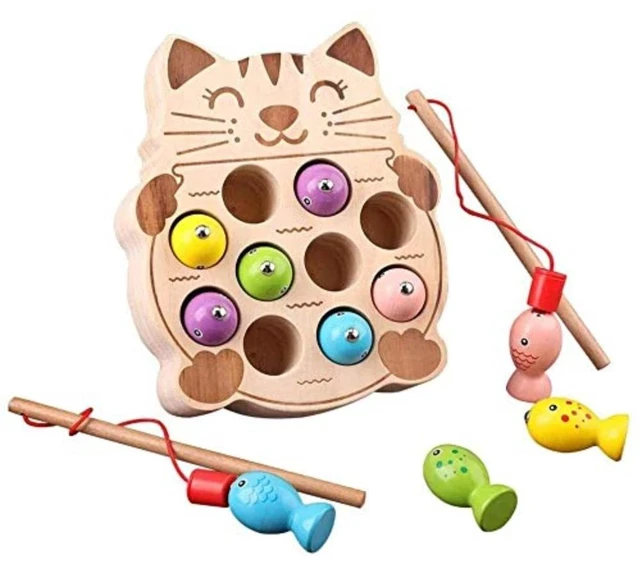 Main image of Idealforce Magnetic Fishing Game Montessori Toy for Toddlers, Cat Shape Magnetic Fishing Board, Fine Motor Skill Educational Game for Kids
