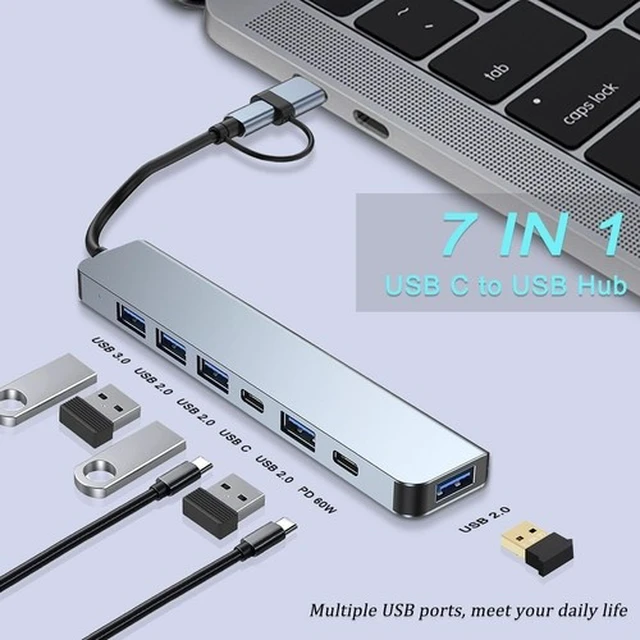 Alt view image 2 of 6 - Idealforce 7-in-1 USB-C Hub Adapter, Type-C Multiport Docking Station with USB 3.0 Ports for iPad Pro, MacBook Pro/Air