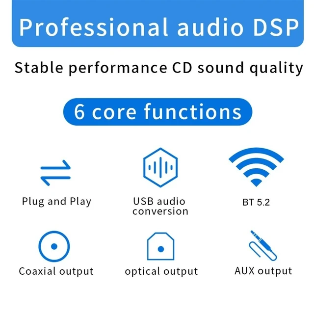 Alt view image 7 of 7 - Idealforce Bluetooth 5.2 Audio Receiver Adapter, USB Stereo Music Converter with Fiber Optical, Coaxial & AUX for PC Windows 7/8/10