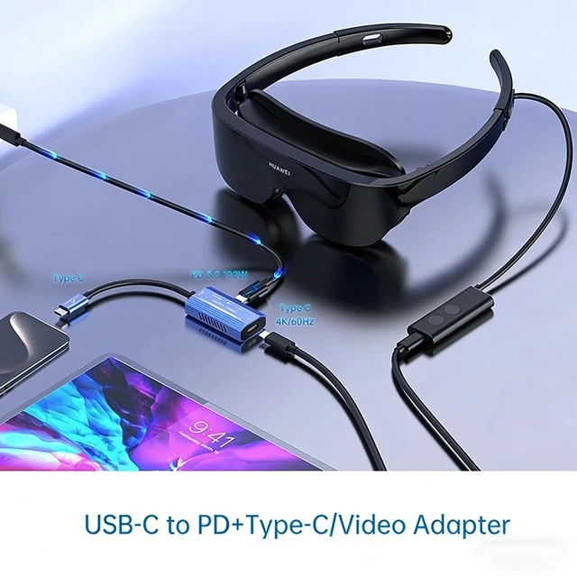 Alt view image 6 of 7 - Idealforce 2in1 USBC Adapter Hub for AR Smart Glasses, 4K 60Hz Video Output & TypeC 100W PD Fast Charging