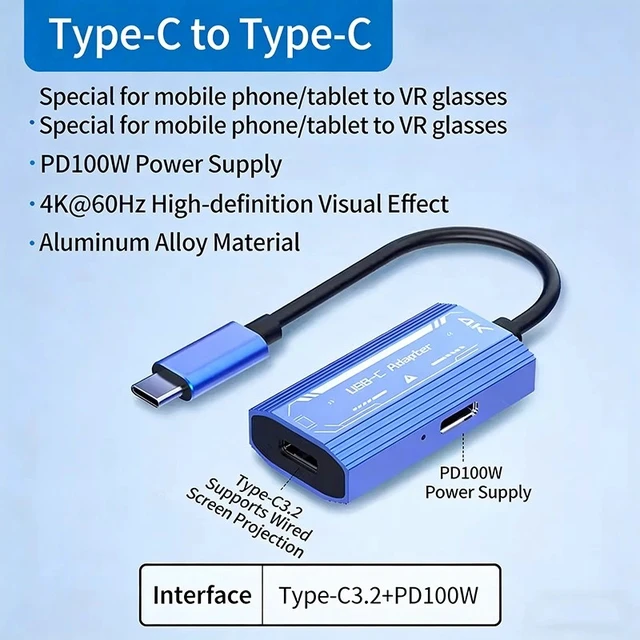 Alt view image 4 of 7 - Idealforce 2in1 USBC Adapter Hub for AR Smart Glasses, 4K 60Hz Video Output & TypeC 100W PD Fast Charging