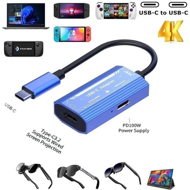 Main image of Idealforce 2in1 USBC Adapter Hub for AR Smart Glasses, 4K 60Hz Video Output & TypeC 100W PD Fast Charging