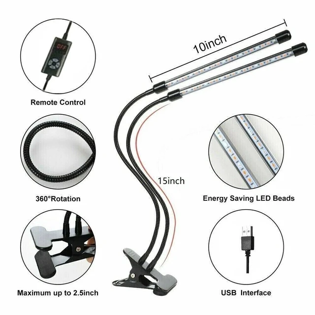 Alt view image 7 of 7 - Idealforce 2Heads LED Grow Light Full Spectrum Plant Growing Lamp for Indoor House Plants Hydroponics US Plug