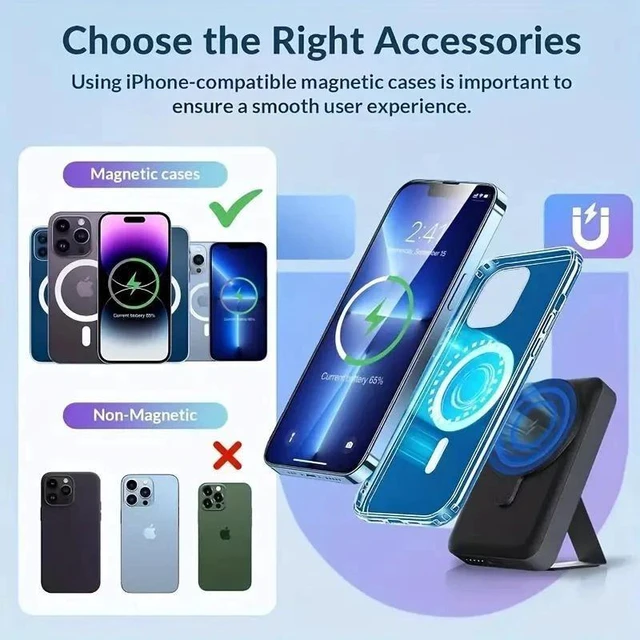 Alt view image 14 of 14 - Idealforce 5000mAh MagSafe Foldable Magnetic Power Bank for iPhone 17/16/15/14 Pro Max - Wireless Portable Charger Battery Pack, Fast Charging External Cell Phone Accessory Blue