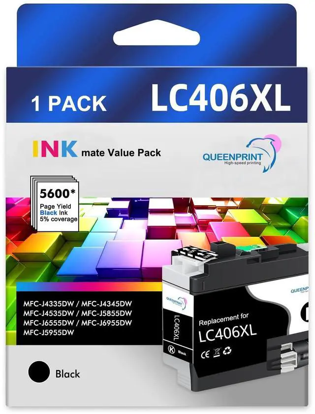 QUEENPRINT LC406 LC406XL Black for Brother Ink Cartridges Compatible Replacement for LC406 LC406XL Work with Brother MFC-J4335DW MFC-J4345DW MFC-J5855DW MFC-J4535DW MFC-J6955DW MFC-J5955DW Printer