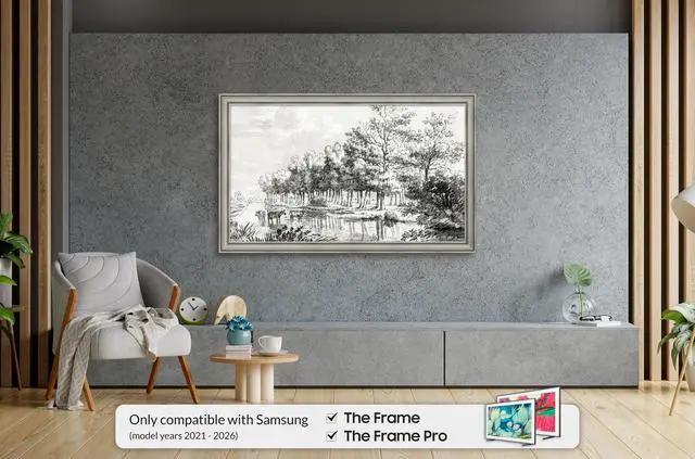 Alt view image 2 of 5 - Industrial Nickel 55" Slim Deco TV Frame - Compatible ONLY with Samsung The Frame TVs (Fits 2021-2026, LS03A, LS03B, LS03C, LS03D, LS03FA)