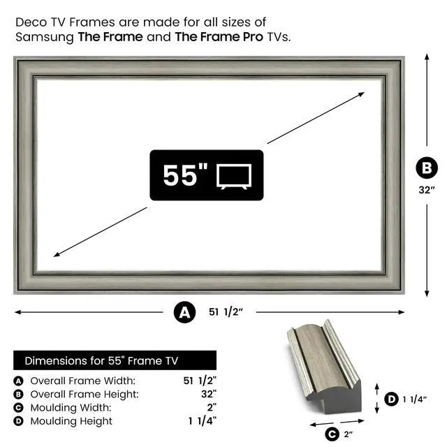 Alt view image 4 of 5 - Industrial Nickel 55" Slim Deco TV Frame - Compatible ONLY with Samsung The Frame TVs (Fits 2021-2026, LS03A, LS03B, LS03C, LS03D, LS03FA)