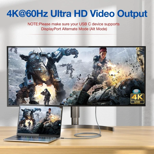 Alt view image 4 of 5 - USB C Cable 15 ft 2Pack, 240W USB C to USB C 3.2 Gen 2 Cable 4K Video