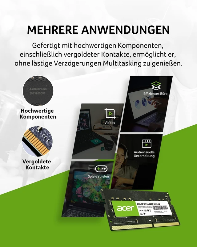 Alt view image 3 of 5 - Acer SD100 8GB RAM DDR4 (1x8GB) Laptop Ram 3200 MHz SODIMM PC4-2500 CL22 Memory 1.2v - BL.9BWWA.206