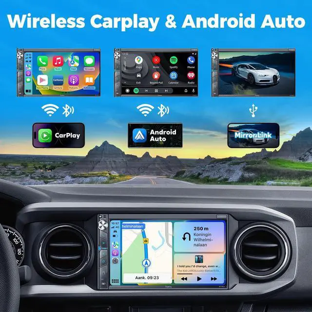 Alt view image 2 of 5 - SJoyBring Double Din Car Stereo with Dash Cam, Wireless Apple CarPlay & Android Auto, 240W 4.2CHN, 7" Touchscreen, SWC, Bluetooth, FM/AM Car Radio, 2 Subwoofers Outputs, Backup Camera