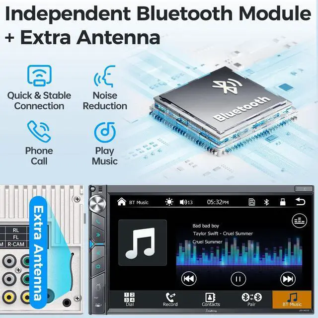Alt view image 4 of 5 - SJoyBring Double Din Car Stereo with Dash Cam, Wireless Apple CarPlay & Android Auto, 240W 4.2CHN, 7" Touchscreen, SWC, Bluetooth, FM/AM Car Radio, 2 Subwoofers Outputs, Backup Camera