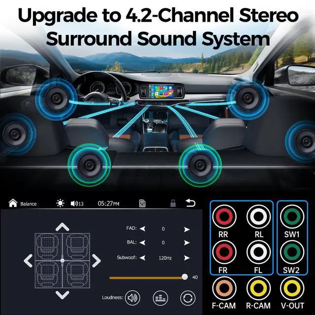Alt view image 3 of 5 - SJoyBring Double Din Car Stereo with Dash Cam, Wireless Apple CarPlay & Android Auto, 240W 4.2CHN, 7" Touchscreen, SWC, Bluetooth, FM/AM Car Radio, 2 Subwoofers Outputs, Backup Camera