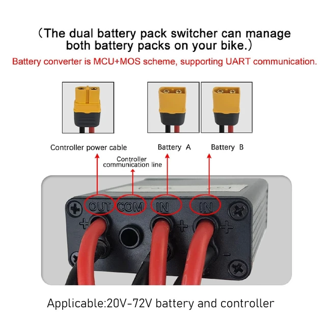 Alt view image 4 of 5 - Double Battery Discharge Converter, 20-72V E Dual Battery Parallel Module Adapter, Electric Dual Battery Connector Adapter for Increased Capacity, Interface, 80A