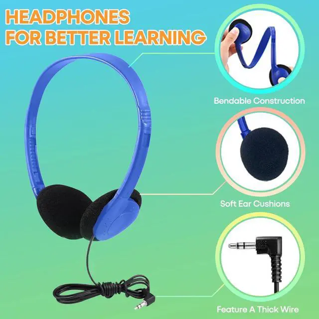 Alt view image 3 of 5 - Wensdo 50 Pack Classroom Headphones Bulk for Students Kids Schools, Wholesale Class Set Durable Wired Earphones for Students Children Toddler Teens Boys Girls and Adult (HY857,50 Mixed)