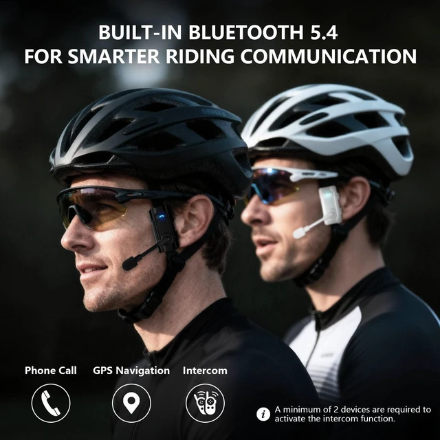 Alt view image 2 of 5 - J-Trek BH03 Bluetooth 5.4 Helmet Headphone, 8-Way Group Communication System with 1000m Range, Noise Cancelling Headset with Mic for Biking, Skiing, Climbing, White