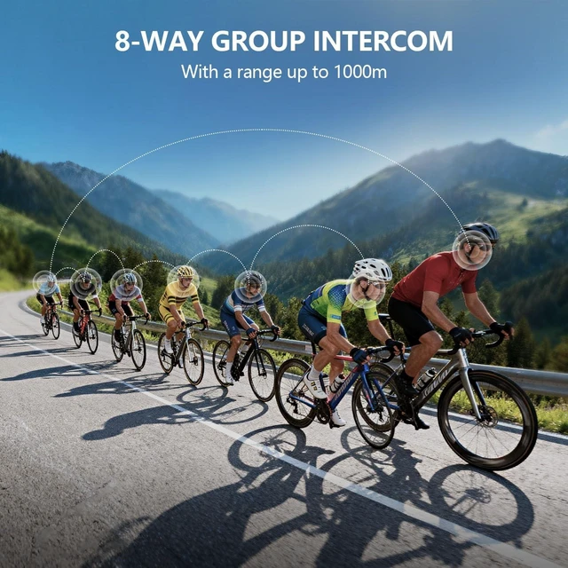 Alt view image 3 of 5 - J-Trek BH03 Bluetooth 5.4 Helmet Headphone, 8-Way Group Communication System with 1000m Range, Noise Cancelling Headset with Mic for Biking, Skiing, Climbing, White