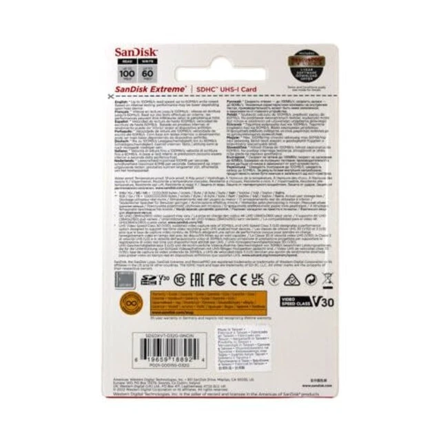 Alt view image 5 of 5 - SanDisk 32GB Extreme SDHC UHS-I Memory Card - 90MB/s, C10, U3, V30, 4K UHD, SD Card - SDSDXVE-032G-GNCIN