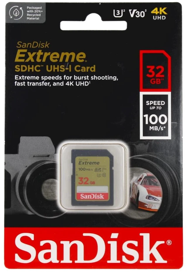 Main image of SanDisk 32GB Extreme SDHC UHS-I Memory Card - 90MB/s, C10, U3, V30, 4K UHD, SD Card - SDSDXVE-032G-GNCIN
