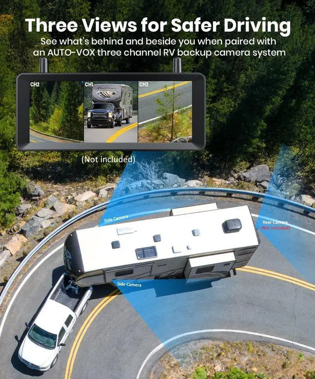 Alt view image 3 of 5 - AUTO-VOX RV Backup Camera Wireless with Left and Right Side Cameras, Adjustable Viewing Angle, IR Night Vision, Compatible Only with 3 Channel Monitor for Motorhome, Fifth Wheel, Travel Trailer