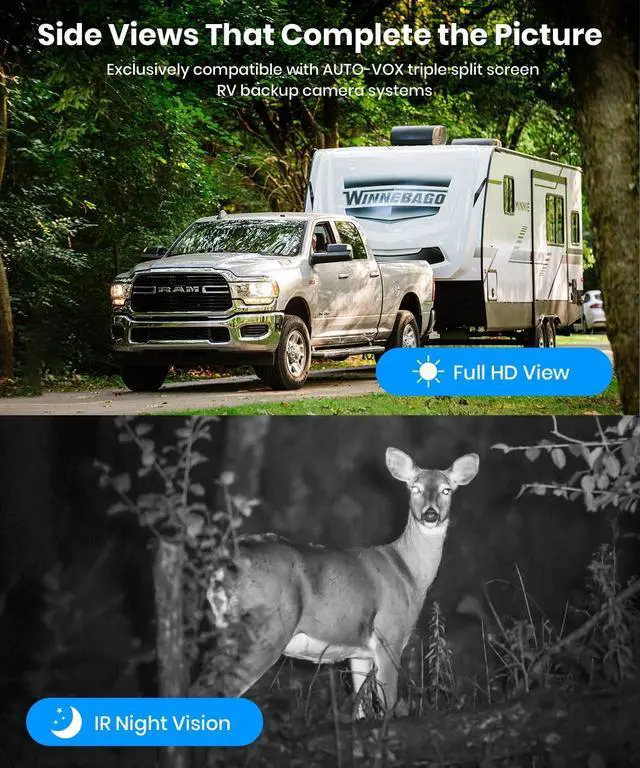 Alt view image 5 of 5 - AUTO-VOX RV Backup Camera Wireless with Left and Right Side Cameras, Adjustable Viewing Angle, IR Night Vision, Compatible Only with 3 Channel Monitor for Motorhome, Fifth Wheel, Travel Trailer