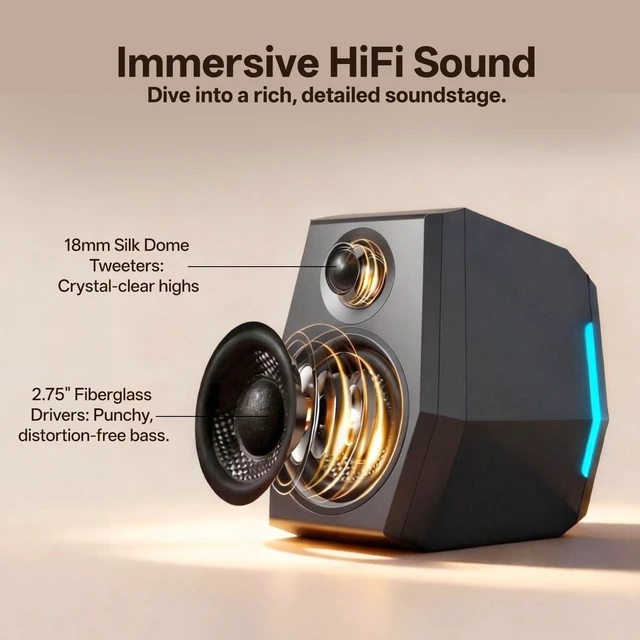 Alt view image 5 of 5 - Sanyun SW209 36W 2.0 Gaming Speakers, Tactical Audio Map with 3 DSP Modes