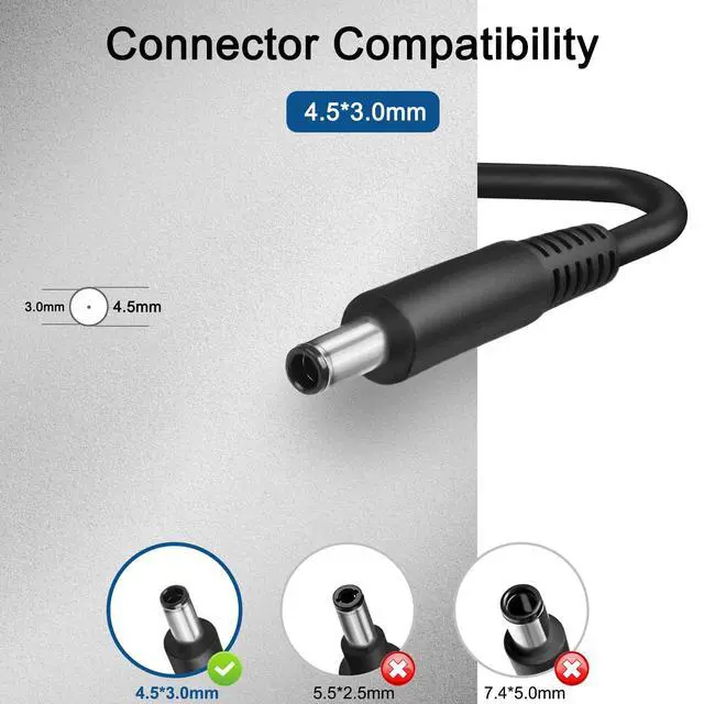 Alt view image 2 of 5 - 65W Charger Compatible with Dell Pro 14 16 PC14250 PC14255 PC16250 PC16255,Inspiron 16 5645 5640 5630 5625 5620,Vostro 16 5640 5630 5625 5620 Power Supply Adapter 4.5 * 3.0mm Tip