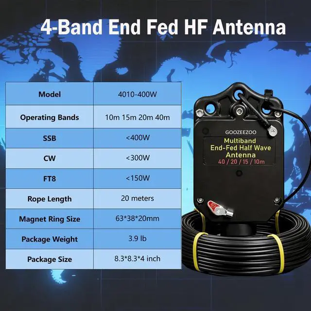Alt view image 2 of 5 - JYR4010-400W End Fed Half Wave Antenna for Ham Radio 400W Shortwave Radio Antenna 4 Band 10m 15m 20m 40m Long Wire Antenna 1:64 Balun No Tuning Great for POTA/SOTA