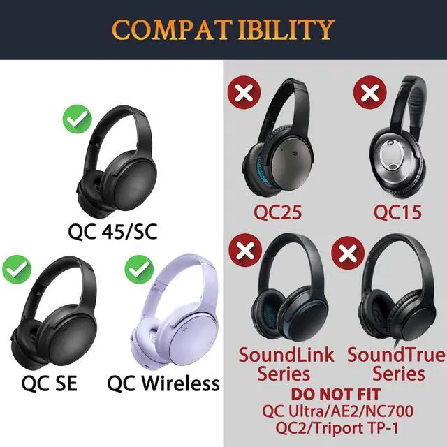 Alt view image 2 of 4 - SOULWIT Replacement Kit for Bose QuietComfort 45 (QC45)/Quiet Comfort 35 (QC35, QC35II)/QC SE/QC Wireless Headphones, Ear Pads Cushions + Headband + Silicone Earpads Cover Protector - Chille