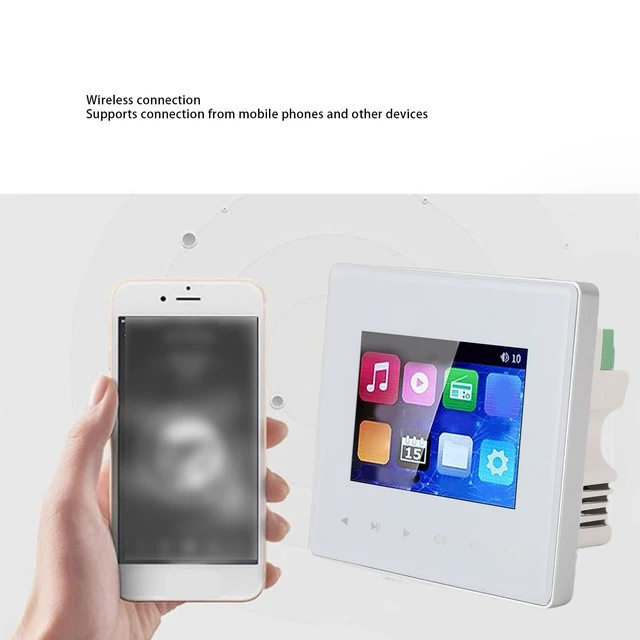 Alt view image 4 of 5 - Decumeby Wall Mount Music Amplifier, 2.8 inch HD Touch Screen, Smart Bluetooth Ceiling Speaker Background Music Controller with FM Radio, Timing On Off