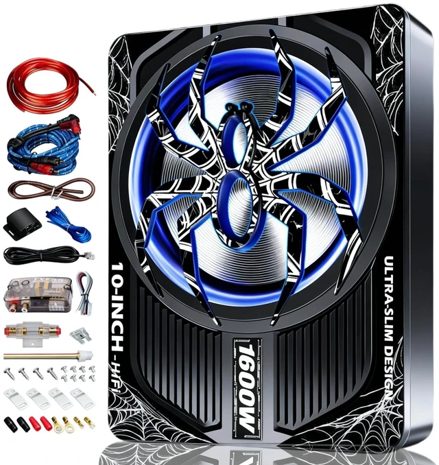 Main image of SCBPAUD 2026 Upgraded 1600W Slim Underseat Car Subwoofer, 10" Powered Sub with Built-in Amplifier, (LPF/Gain/Bass Boost) LED Ambient Lights, Independent Bass Knob, Distortion-Free Deep Bass